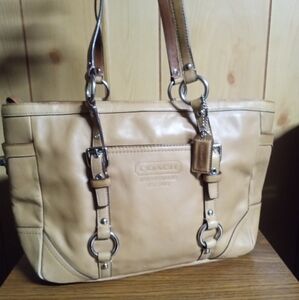 Coach Tan Leather Satchel Turnlock Key Buckle accents Style F12343